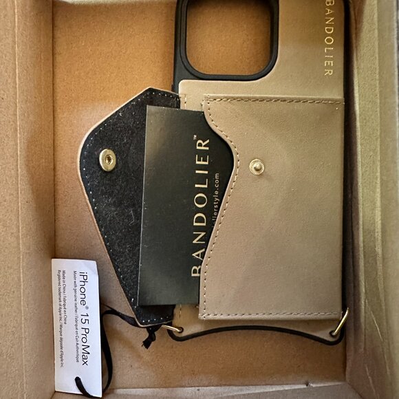 Bandolier designer phone case cross body bag iPhone 15 ProMax strap tan gold - Picture 4 of 12